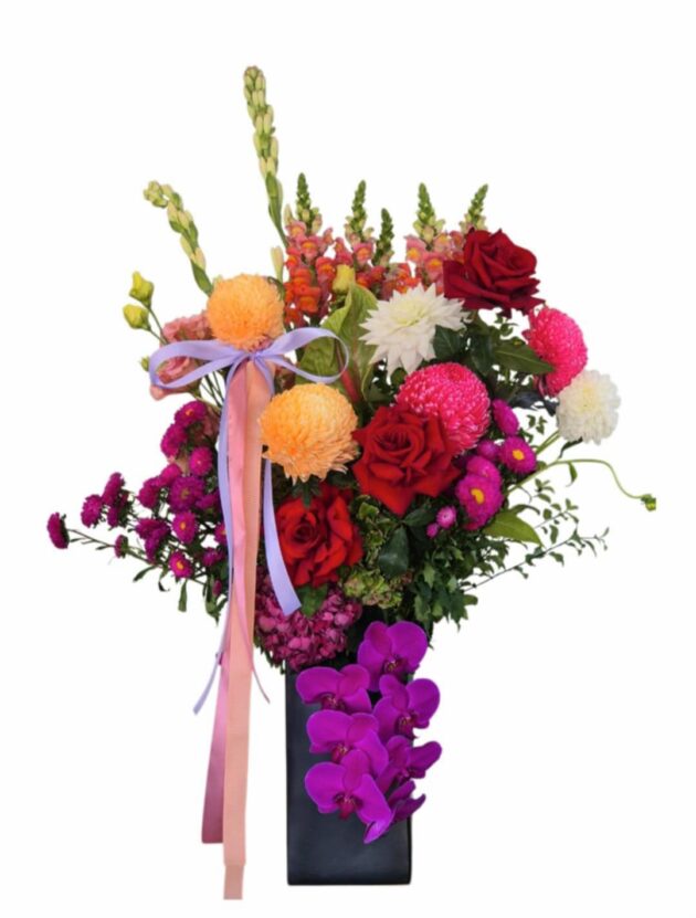 The Queen "Large Lush Vase Arrangement With Hanging  Phalaenopsis Orchid "